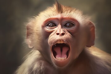 The monkey expresses emotions. Funny monkey with open mouth. Ai generative.