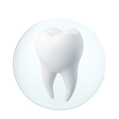 Healthy tooth with liquid Bubble, teeth whitening concept, with clipping path 3d rendering.