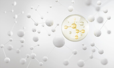Cosmetic oil with molecule, Essence Liquid or whitening serum 3d rendering.