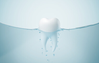 Healthy teeth with fluoride Liquid Bubble Protect and Cleaning. Oral hygiene and Dental concept, 3d rendering.