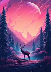 A planet in universe with other life , deer in mountains, wallpaper. Generative Ai.
