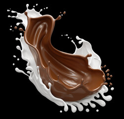 white milk mix into dark chocolate splash, with Clipping path 3d illustration.