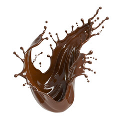 Dark chocolate splash isolate on a white background, 3d rendering.