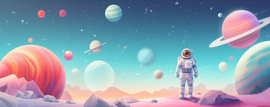Astronaut in space with universe background in pastel colors. Generative Ai.