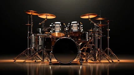 Fotobehang black drum kit isolated on dark background. music maker concept. Generative AI © jr-art