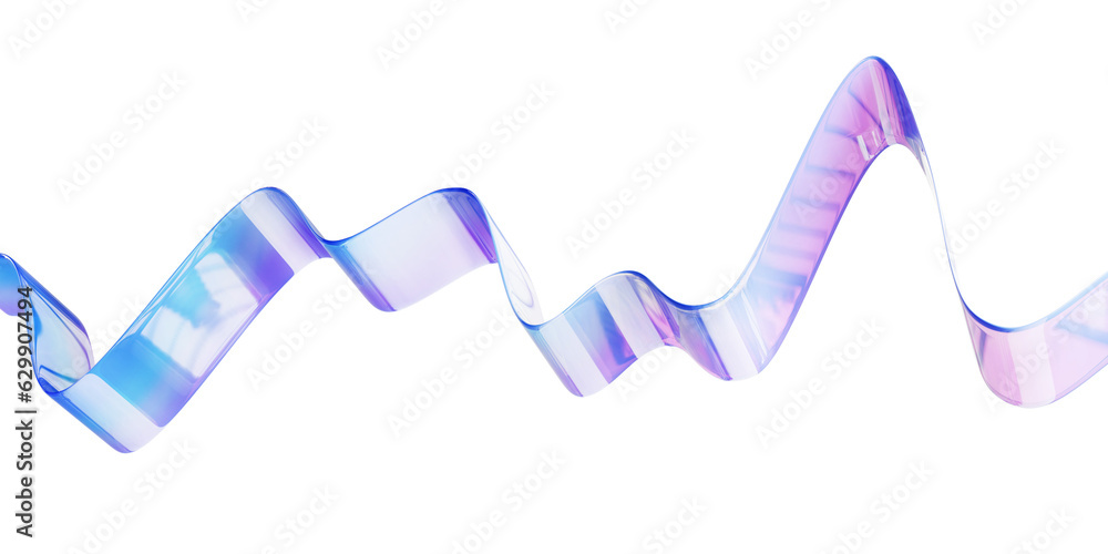 Fototapete 3d glass abstract curved futuristic wave. colorful transparent iridescent ribbon shape. modern flowi
