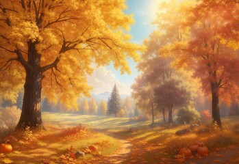 Naklejka na ściany i meble Autumn sunny nature background