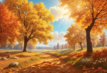 Fototapeta premium Autumn sunny nature background