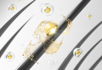 Nourish hair of shampoo or Oil serum. Repair damaged hair concept, 3d rendering.