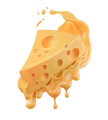 Piece of cheese with Cheese sauce isolated on white background, 3d rendering.