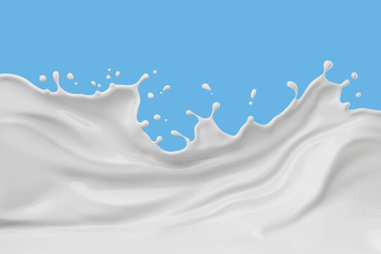 Milk splashes isolated on blue background, with clipping path , 3D Rendering.
