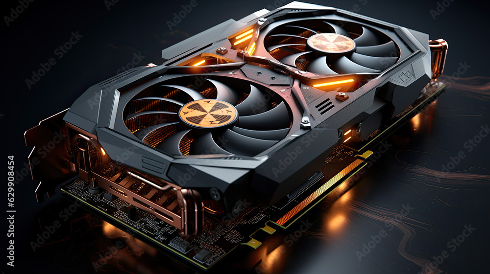 Fototapete a black high-performance graphics card from a computer. computer games concept. Generative AI