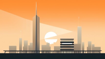 Modern Skyline view for the cityand business district. 2D illustartion
