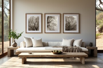 Large blank white painting on the wall in a minimalist room.