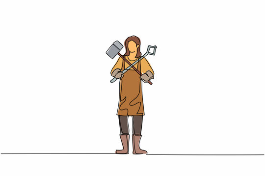 blacksmith holding tools, brown apron, line art clip art preview