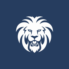 Fototapeta premium Wild lion head powerful predator mascot white silhouette strong carnivorous animal logo vector flat