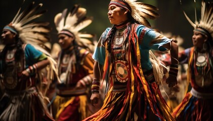 Colourful indigenous cultures dancing with traditional clothes