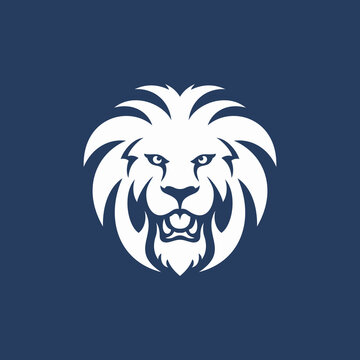 Wild lion head powerful predator mascot white silhouette strong carnivorous animal logo vector flat
