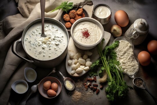 Overhead Shot Of Clam Chowder Ingredients