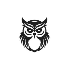 Owl natural predator feather bird head black monochrome logo vector illustration