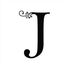 Floral botanical alphabet. J Letter with plants and flowers