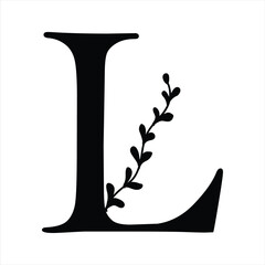 Floral botanical alphabet. L Letter with plants and flowers