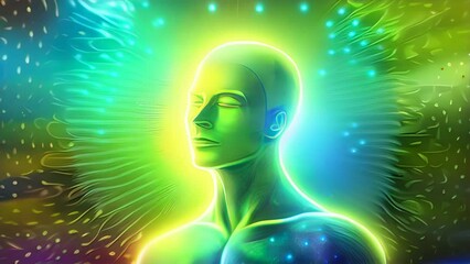 Energetic Aura Concept with vibrante colors. Representing a man with energetic waves emanating from his body.	