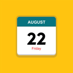friday 22 august icon with yellow background, calender icon