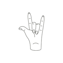 Woman hand fingers rock heavy metal gesture minimalist monochrome line art icon vector