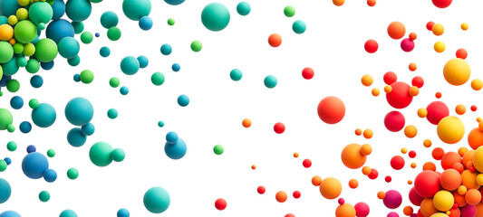 Abstract composition with many colorful random flying spheres isolated on transparent background. Colorful rainbow matte soft balls in different sizes. PNG file