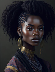 Naklejka na ściany i meble African black woman portrait cute woman portrait Afrowoman