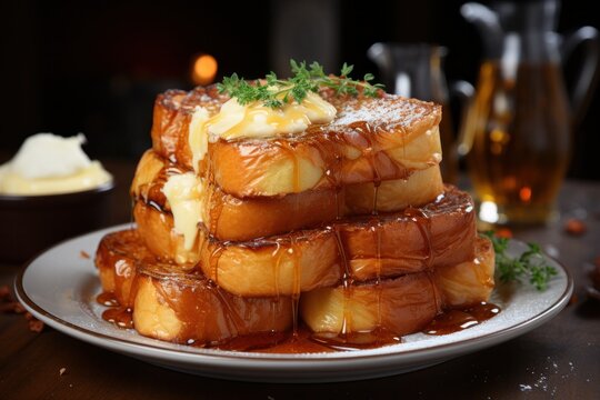 Homemade french toast with egg benedict.
