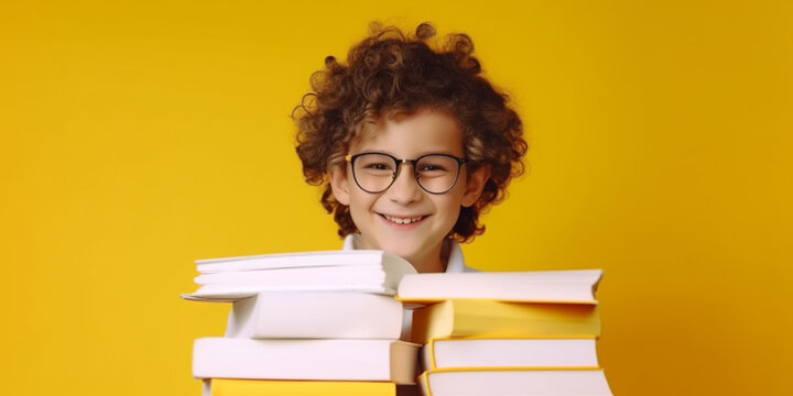 Portrait of cute school boy. Schoolish theme concept created with generative ai tools