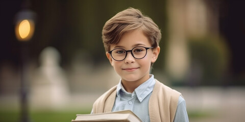 Portrait of cute school boy. Schoolish theme concept created with generative ai tools