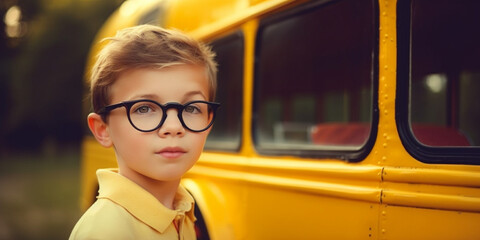Portrait of cute school boy. Schoolish theme concept created with generative ai tools
