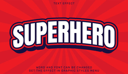 Superhero text effect template in 3d design. Text emblem for advertising, branding, business logo