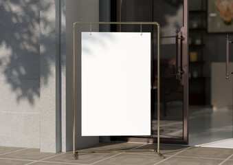 white Board, welcome sign, Seating chart Mockup , outdoors. Greeting template with clipping path. 3D rendering