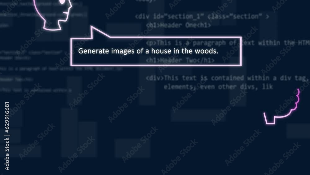 Poster animation of ai text and icons, computer data processing over dark background