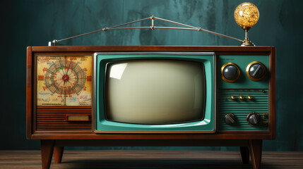 Generative ai illustration of retro old television against grungy wall