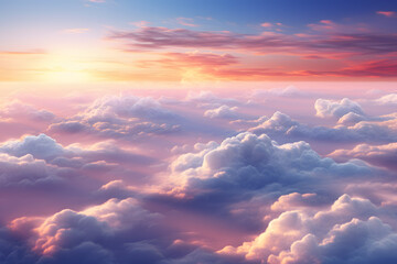 Breathtaking view over purple and pink clouds ai generated art. 
