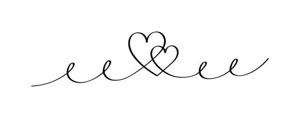 Hand drawn hearts in linear style. Continuous line drawing of love sign on white background. Doodle vector graphic design