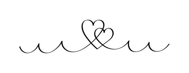 Hand drawn hearts in linear style. Continuous line drawing of love sign on white background. Doodle vector graphic design