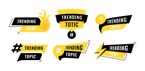 Trending topic badges design. Superset black and yellow advertising banners with Trending topic inscription. Modern vector illustration