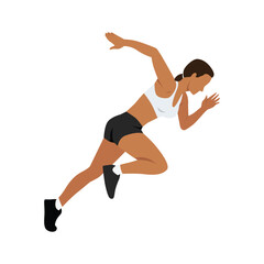 Woman runner sprinter explosive start in running. Flat vector illustration isolated on white background