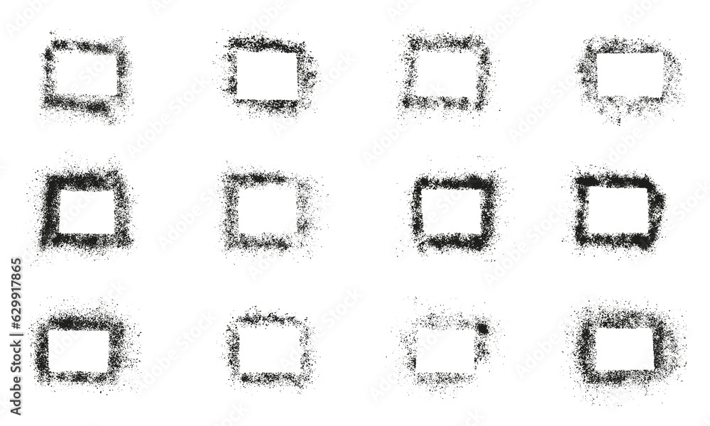 Aufkleber square frame spray with grainy texture set. grunge border in rectangle shape collection. paint brush