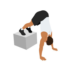 Man doing box pike holds exercise. Pike push up with box. Flat vector illustration isolated on white background