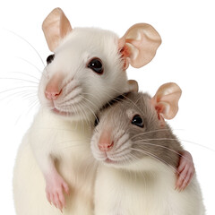 two mice are hugging isolated on transparent background cutout , generative ai