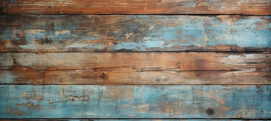 Old wooden board with peeling blue paint colors texture. Generative AI technology.