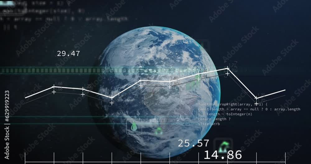 Aufkleber animation of digital icons and data processing over spinning globe against blue background