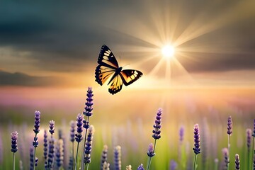 butterfly on a meadow by Generated with AI technology